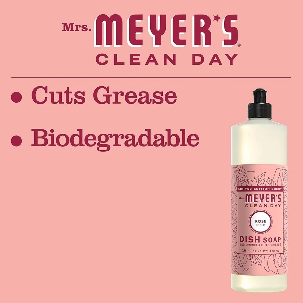 NEW Mrs. Meyer's Clean Day Liquid Dish Soap Rose Limited Edition 16 fl oz 3 Pack - Picture 7 of 10